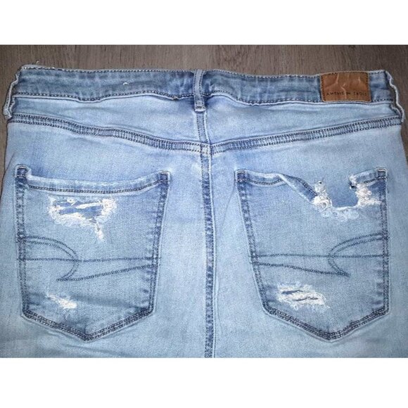 American Eagle Super Hi-Rise Flare Jeans Size 12 Distressed Denim Wide Leg - Picture 6 of 10